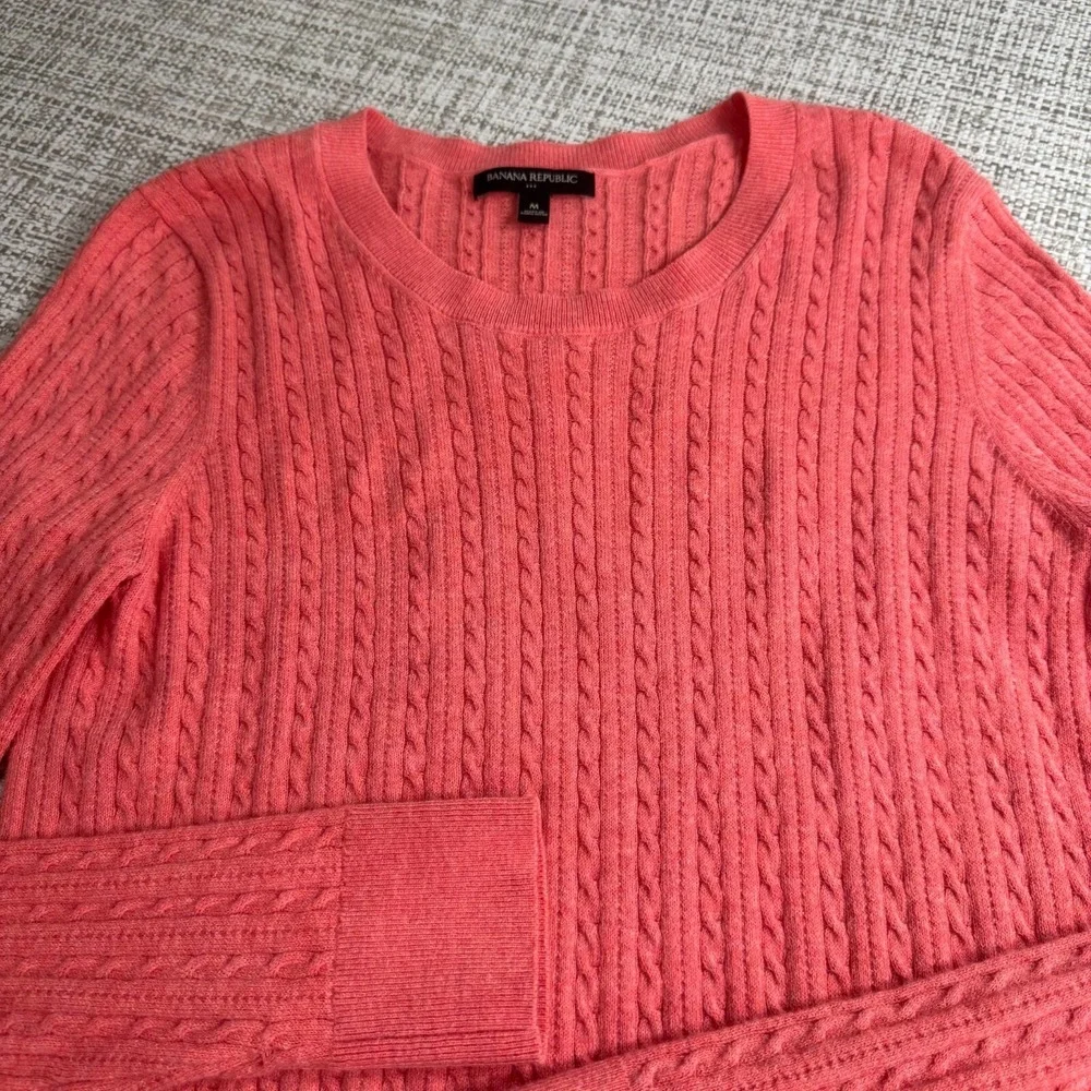 Banana Republic Cable Knit Sweater Coral Pink Jumper Round Neck Pullover Size‎ M